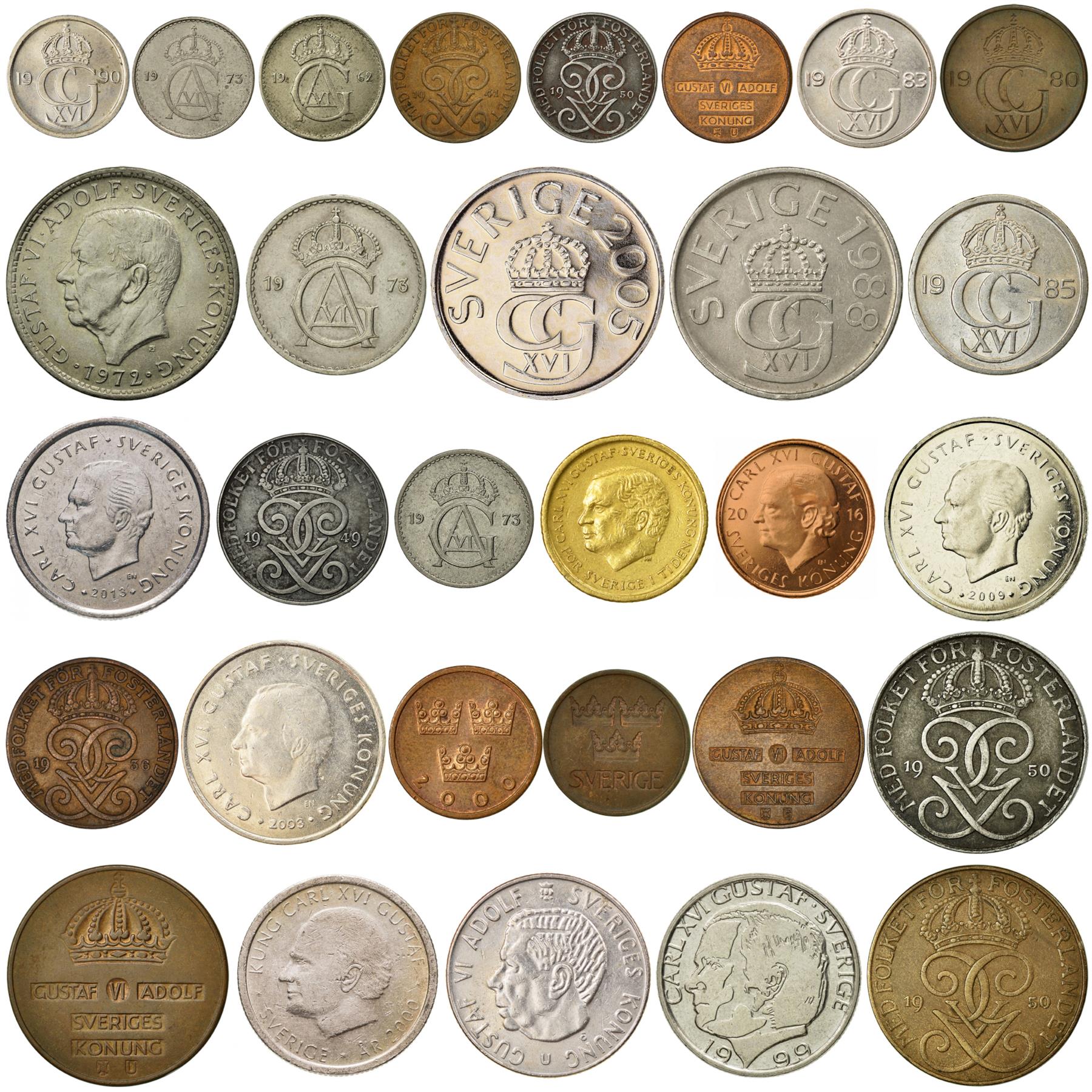 30 Sweden Coins | Swedish Currency Collection | 1 2 5 10 25 50 Ore 1 5