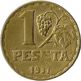Spain Coin Spanish 1 Peseta | Lady Republica | Grape | KM755 | 1937