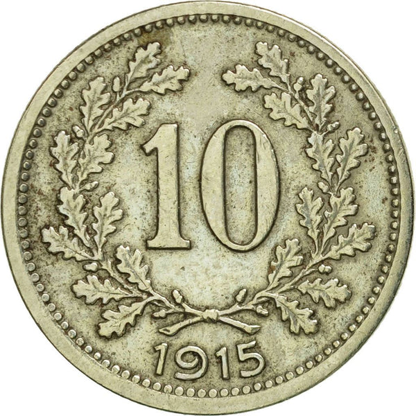 Austrian Empire | 10 Hellers Coin | Habsburg-Lorraine Shield | Oak Wreath | Km:2822 | 1915 - 1916