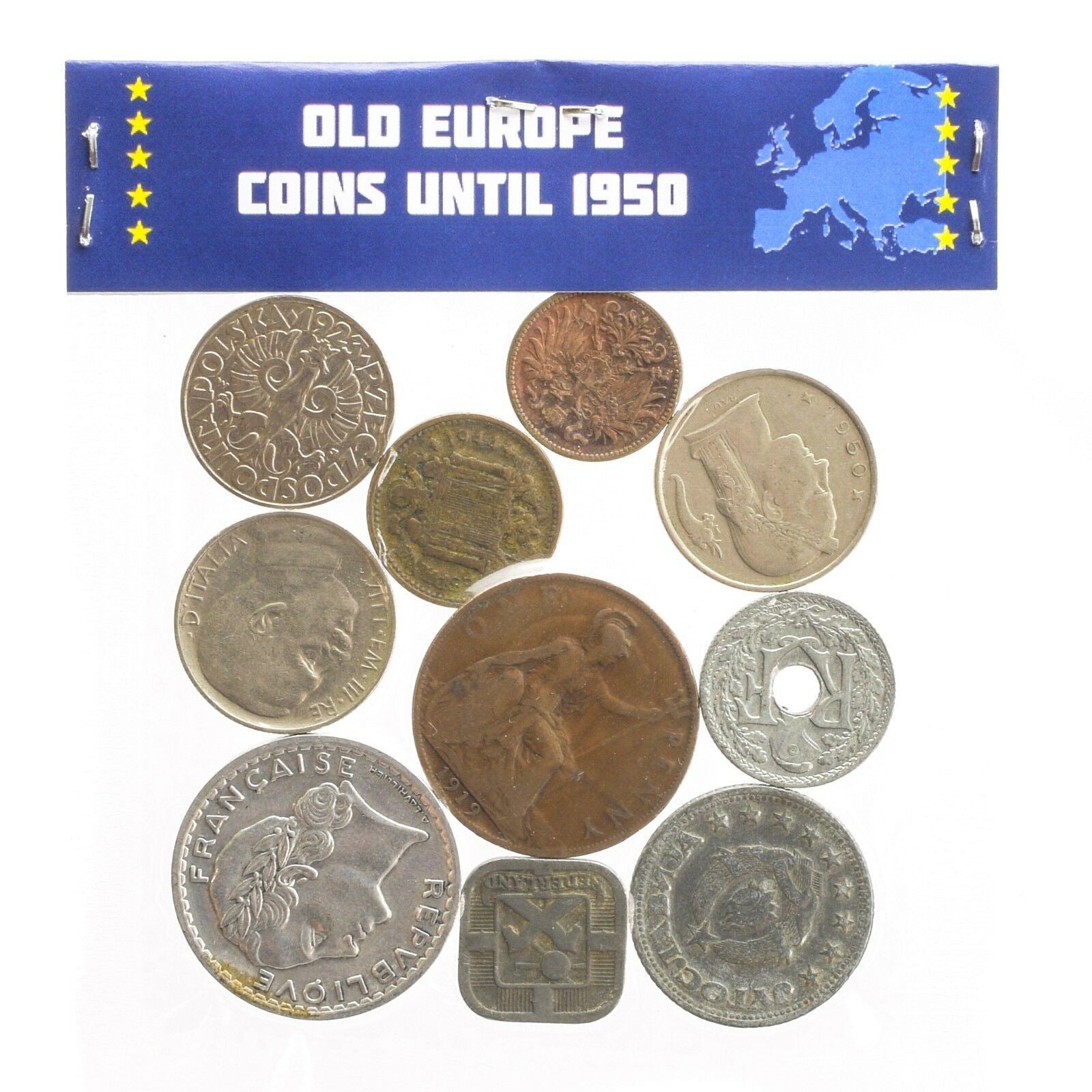 10 Mixed Coins From Old European Kingdoms and Empires dated until 1950