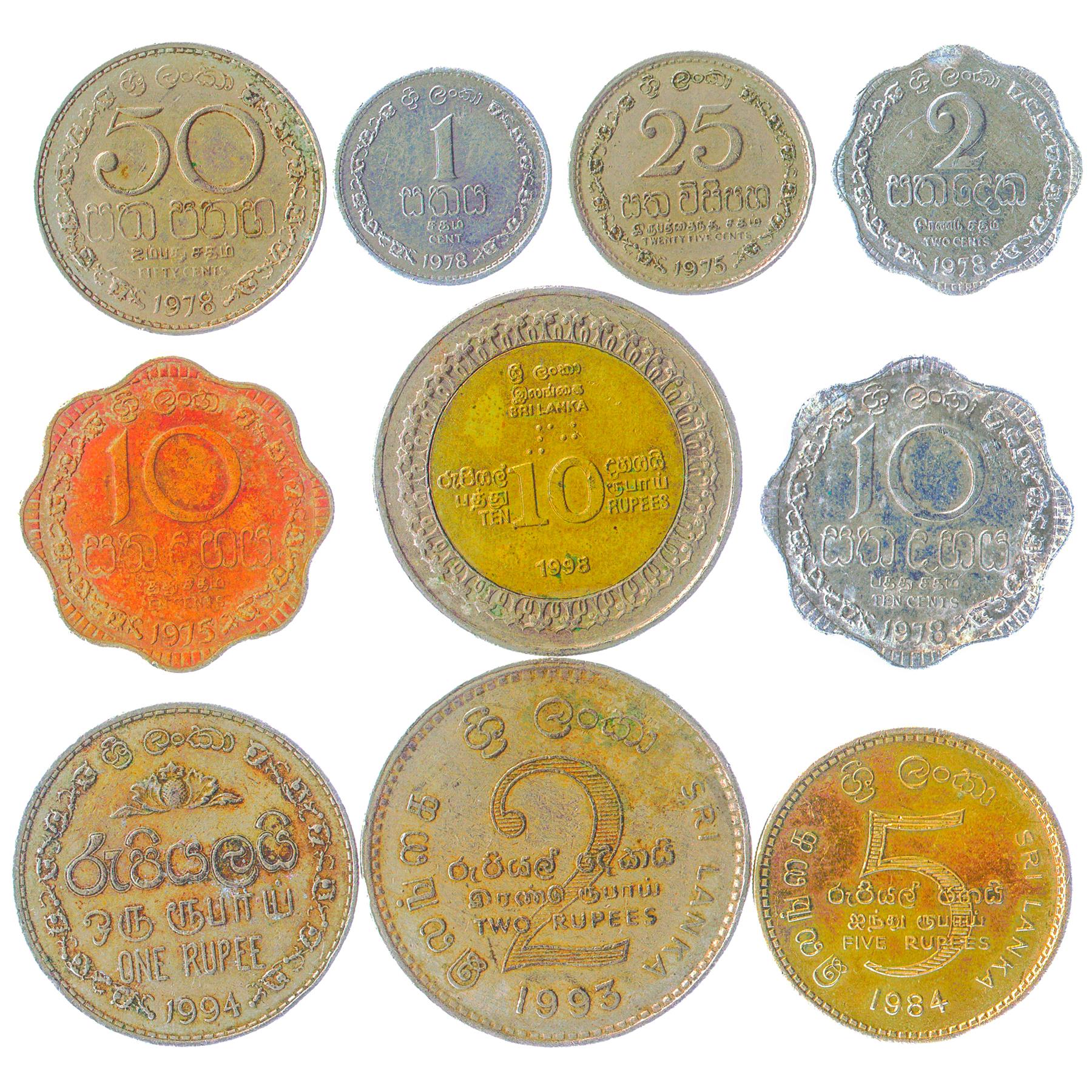 10 Mixed Sri Lankan Coins | Cents Rupees | Gold Lion | 1972 - 2017