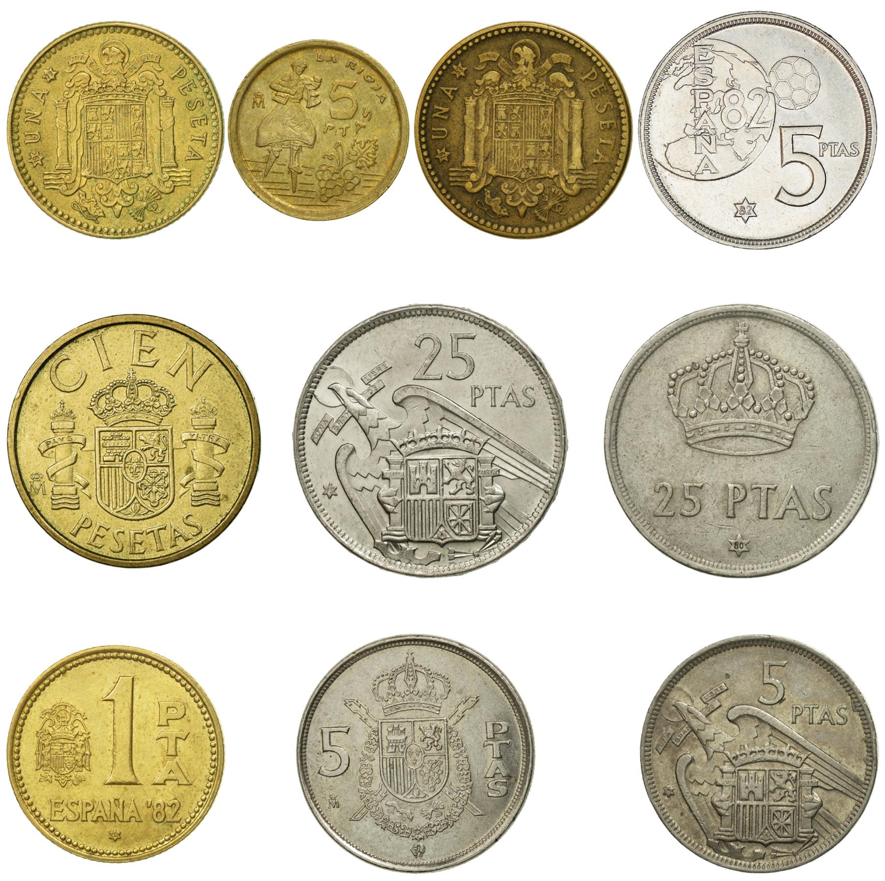 10 Spain Coins | Spanish Currency Collection | 1 - 100 Pesetas | Foreign Money | Monedas De Coleccion | 1946 - 1996