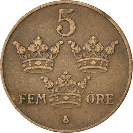 Swedish 5 Ore Coin | King Gustaf V | Sweden | 1910 - 1950