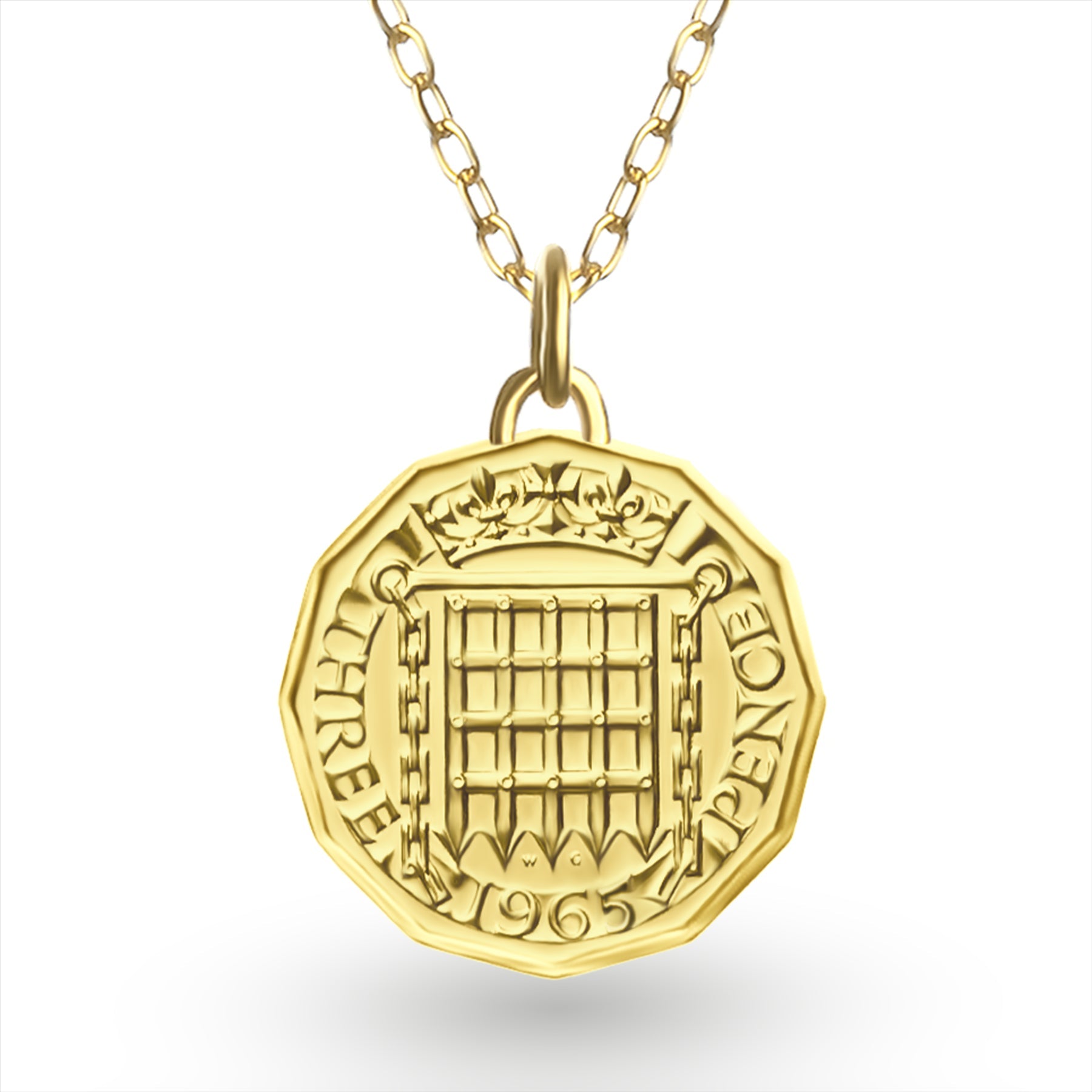 24K Gold Plated Genuine British 3 Pence Coin Medallion | Necklace | Queen Elizabeth II | 1954 - 1970