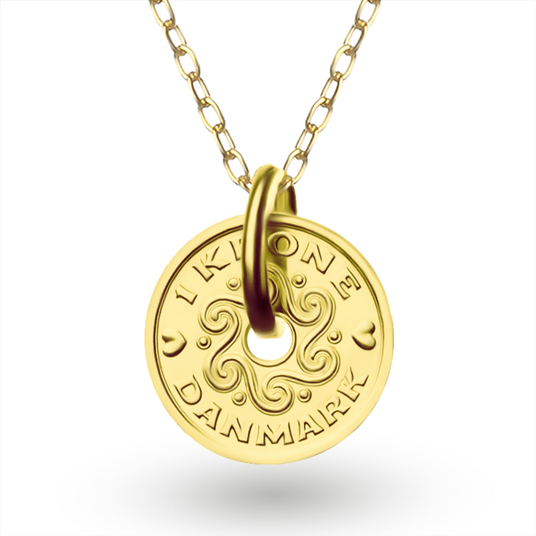 24K Gold Plated Genuine Danish 1 Krone Coin Necklace | Medallion | 1992 - 2023