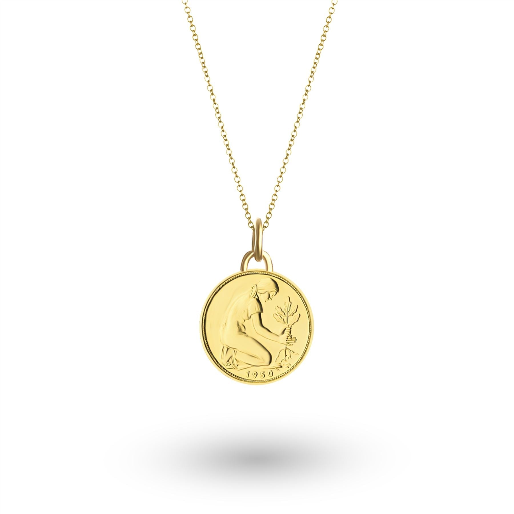 24K Gold Plated Genuine German 50 Pfennigs Coin Necklace | Medallion | 1950 - 2001