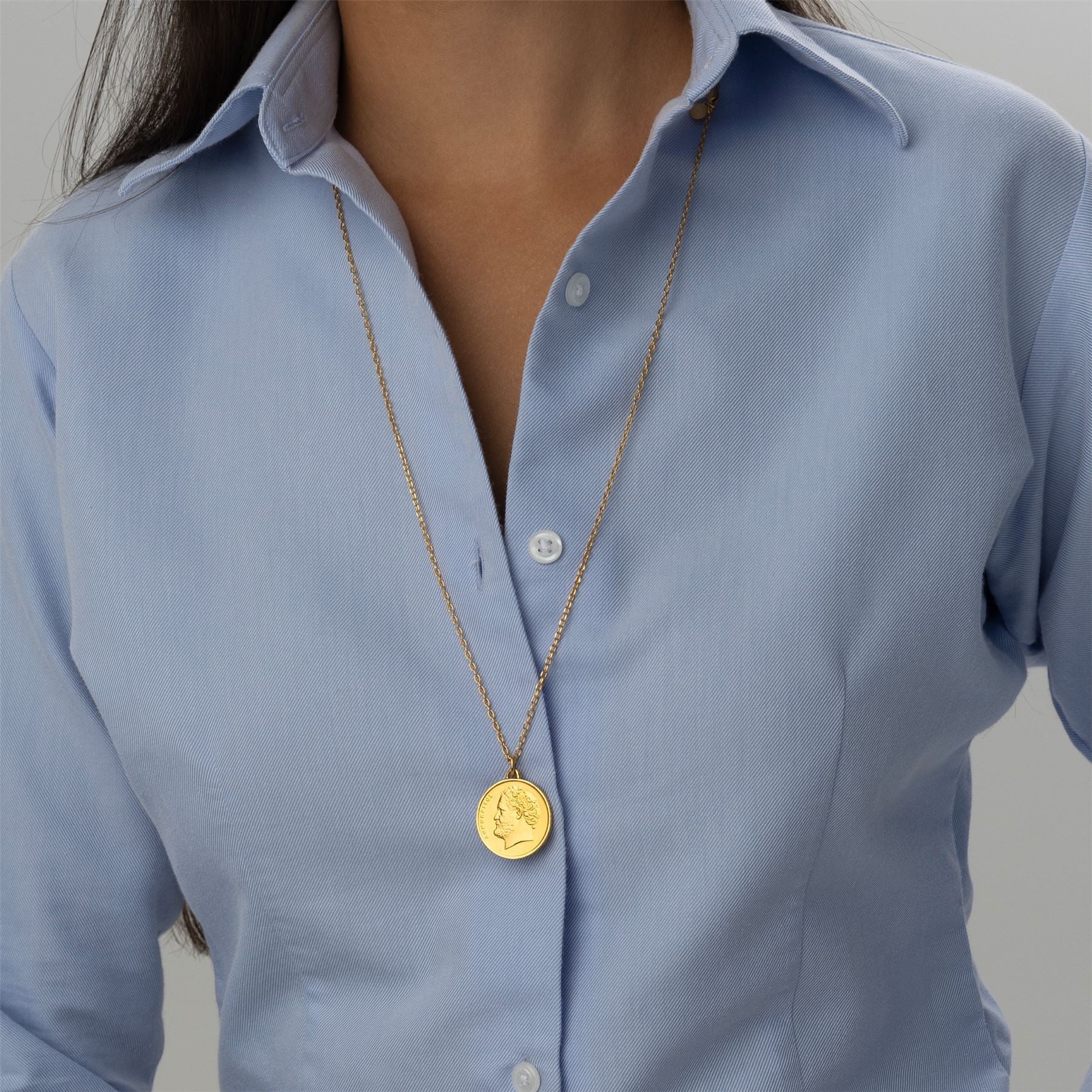 24K Gold Plated Genuine Greek 10 Drachmes Coin Necklace | Medallion | Democritus | 1976 - 2000