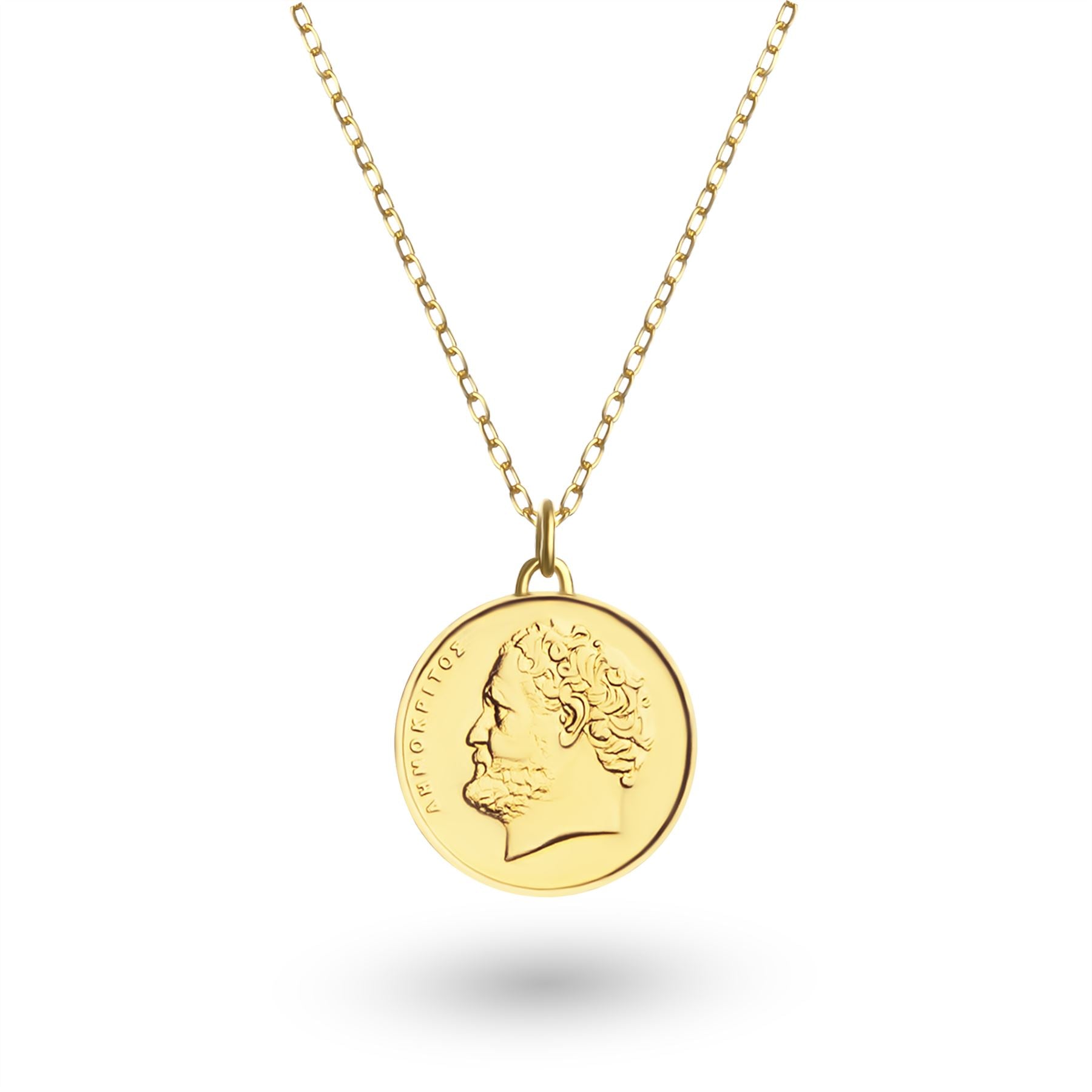 24K Gold Plated Genuine Greek 10 Drachmes Coin Necklace | Medallion | Democritus | 1976 - 2000