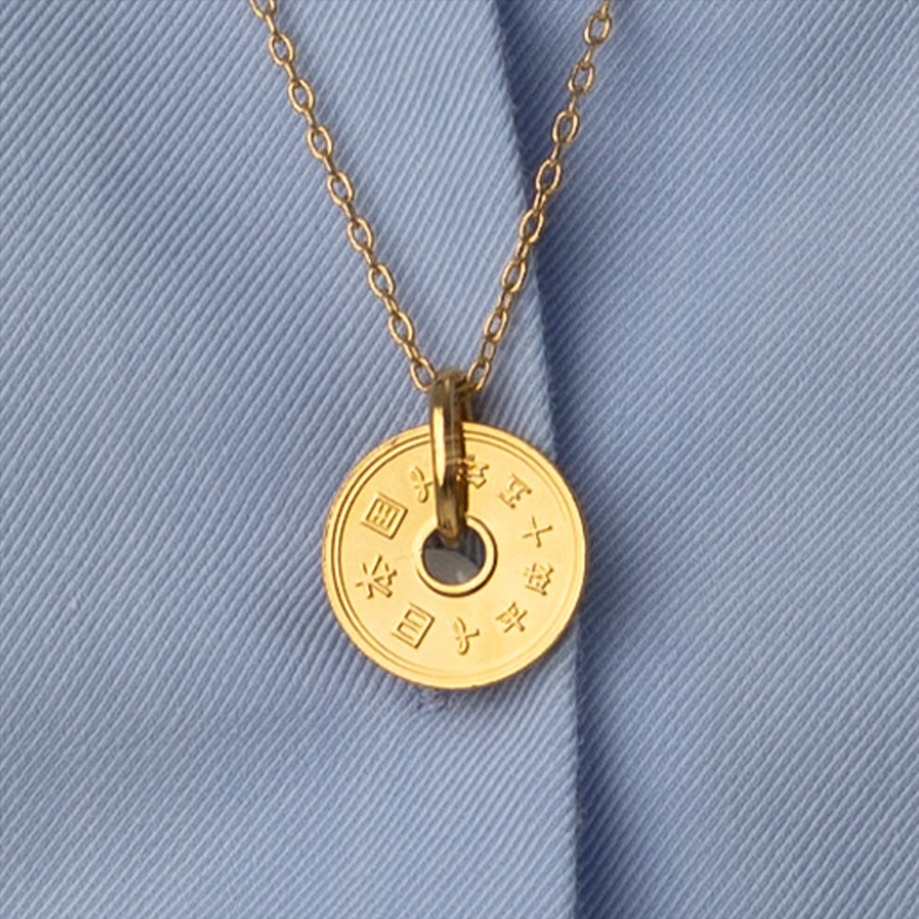 24K Gold Plated Genuine Japanese 5 Yen Coin Necklace | Medallion | 1949 - 2024