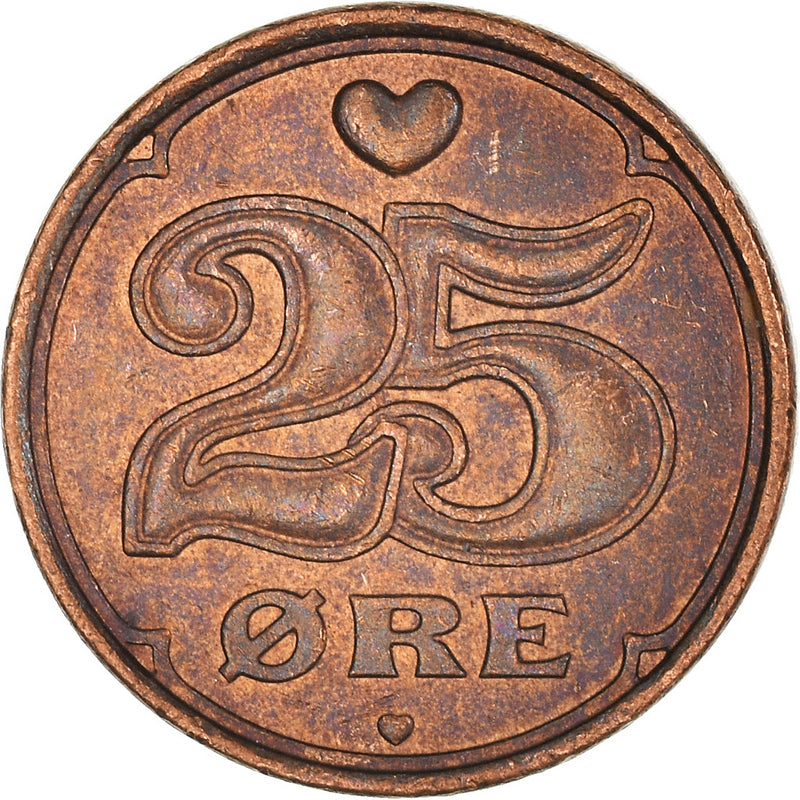 Danish Coin 25 Øre | Queen Margrethe II | Christian V Crown | Yhe Heart | KM868 | Denmark | 1990 - 2008