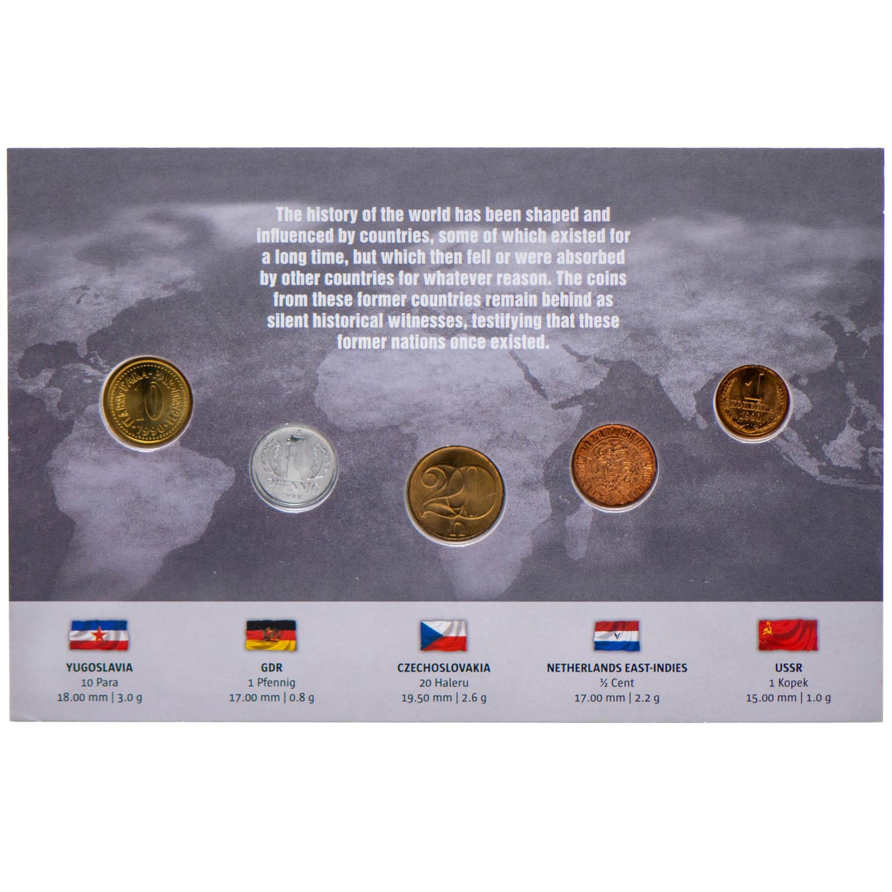 Former Countries | Blistercard | 5 Coin Set | USSR, East-Indies, Czechoslovakia, GDR, Yugoslavia