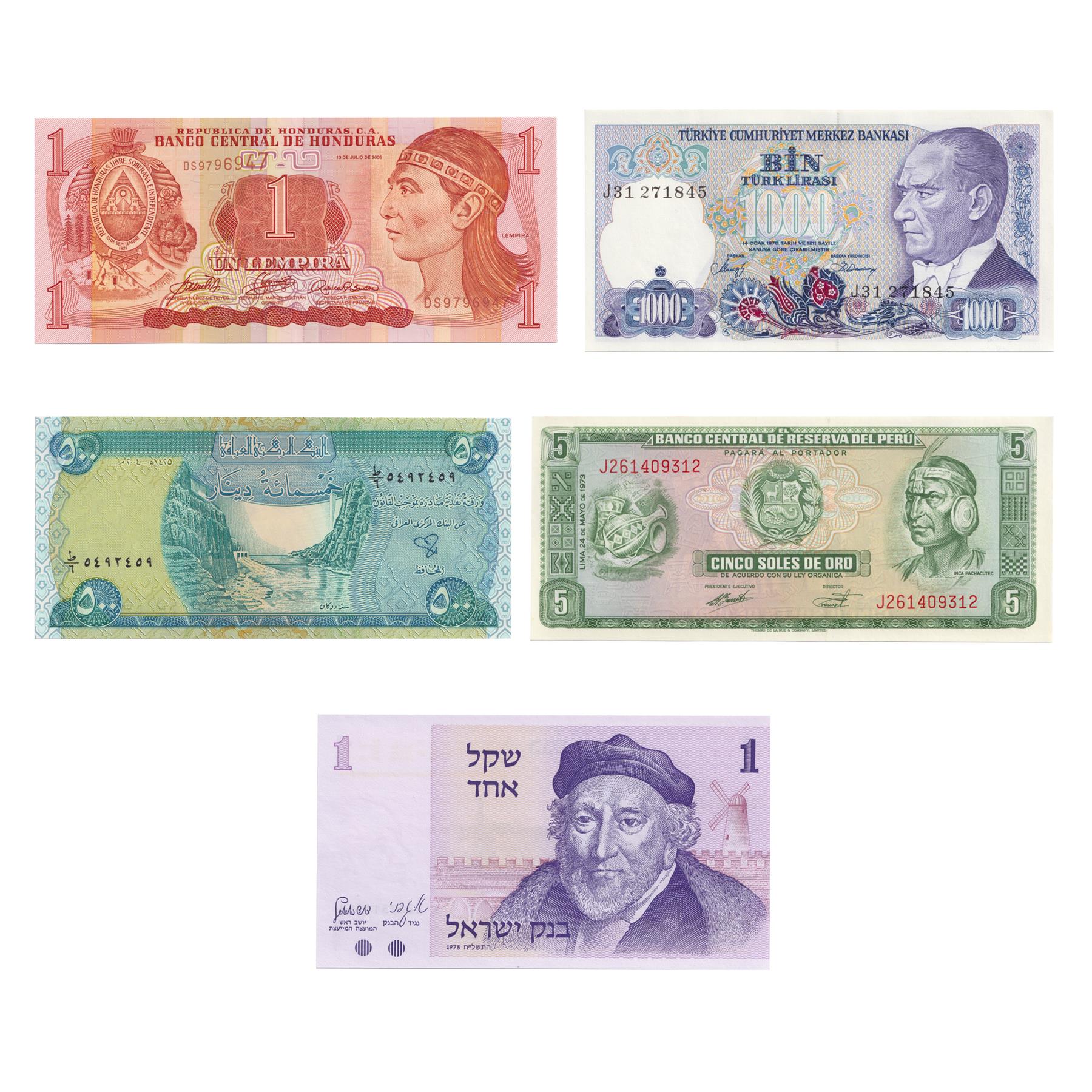 5 Banknotes Set | Ancient Cultures | Canaan | Ottoman Empire | Mesopotamia | Maya | Inca