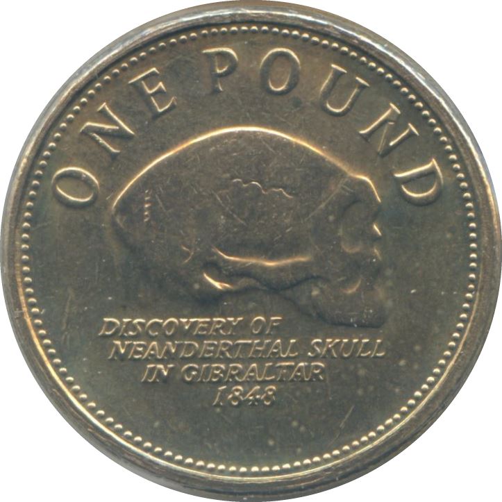 Gibraltar | 1 Pound | Queen Elizabeth II | Neanderthal Skull | KM1091 | 2005 - 2011