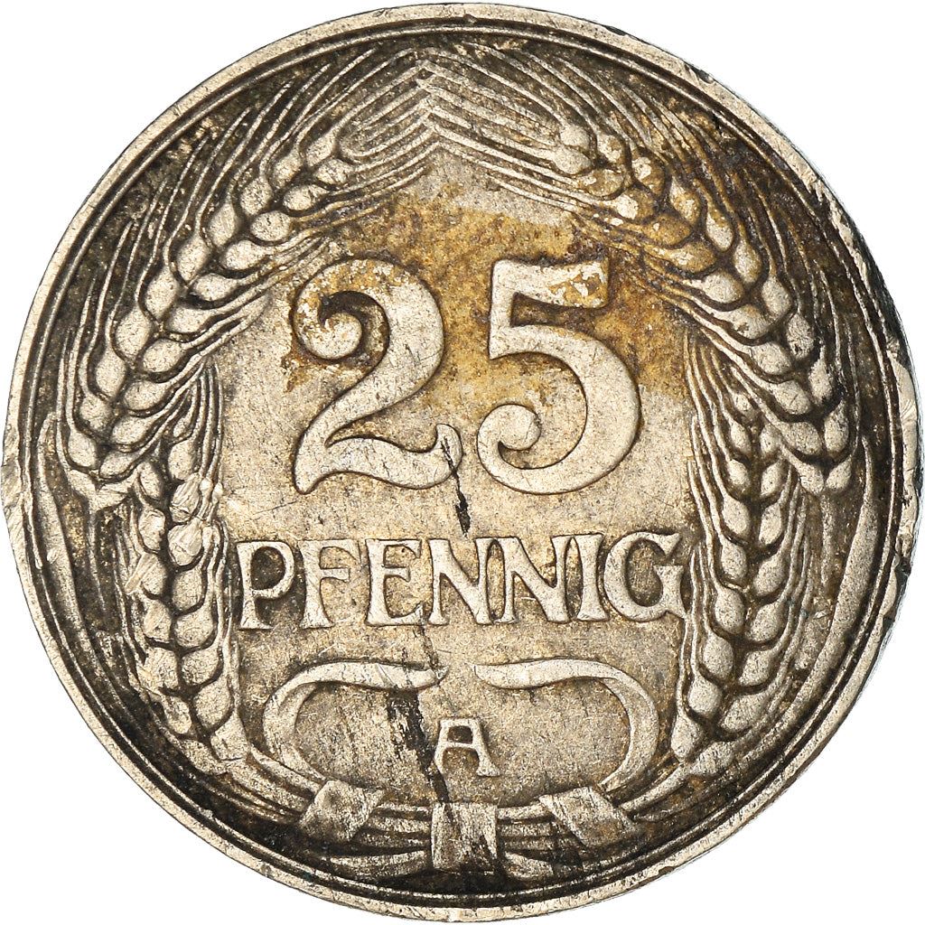 German Empire 25 Pfennig Coin | Deutsches Reich | Wilhelm II | KM18 | 1909 - 1912