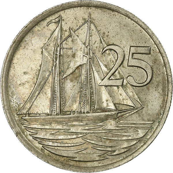 Cayman Islands | 25 Cents Coin | Schooner "Kirk B" | Elizabeth II | Km:4 | 1972 - 1986