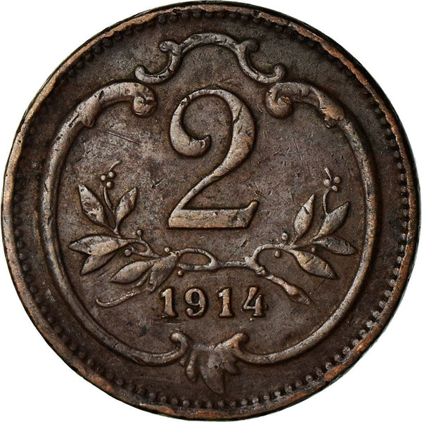 Austrian Empire | 2 Hellers Coin | Art Nouveau | Habsburg-Lorraine Shield | Km:2801 | 1892 - 1915