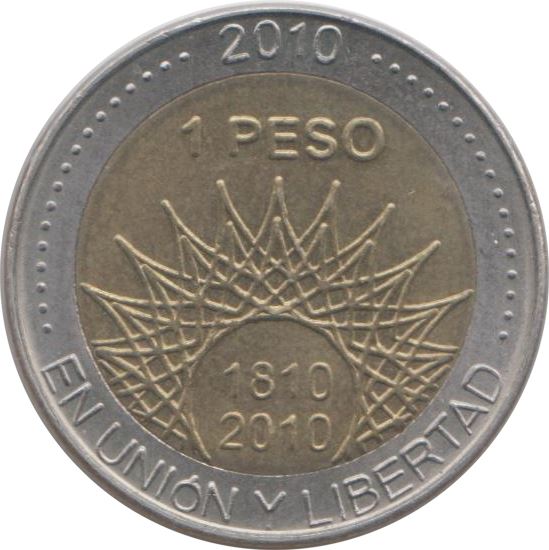 Argentina 1 Peso Coin | Glaciar Perito Moreno | Ice Arch | Sun | 2010