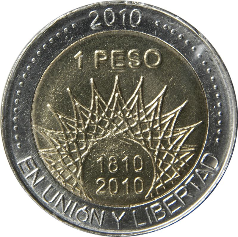 Argentina 1 Peso Coin | Pucara de Tilcara | Mountains | Sun | 2010