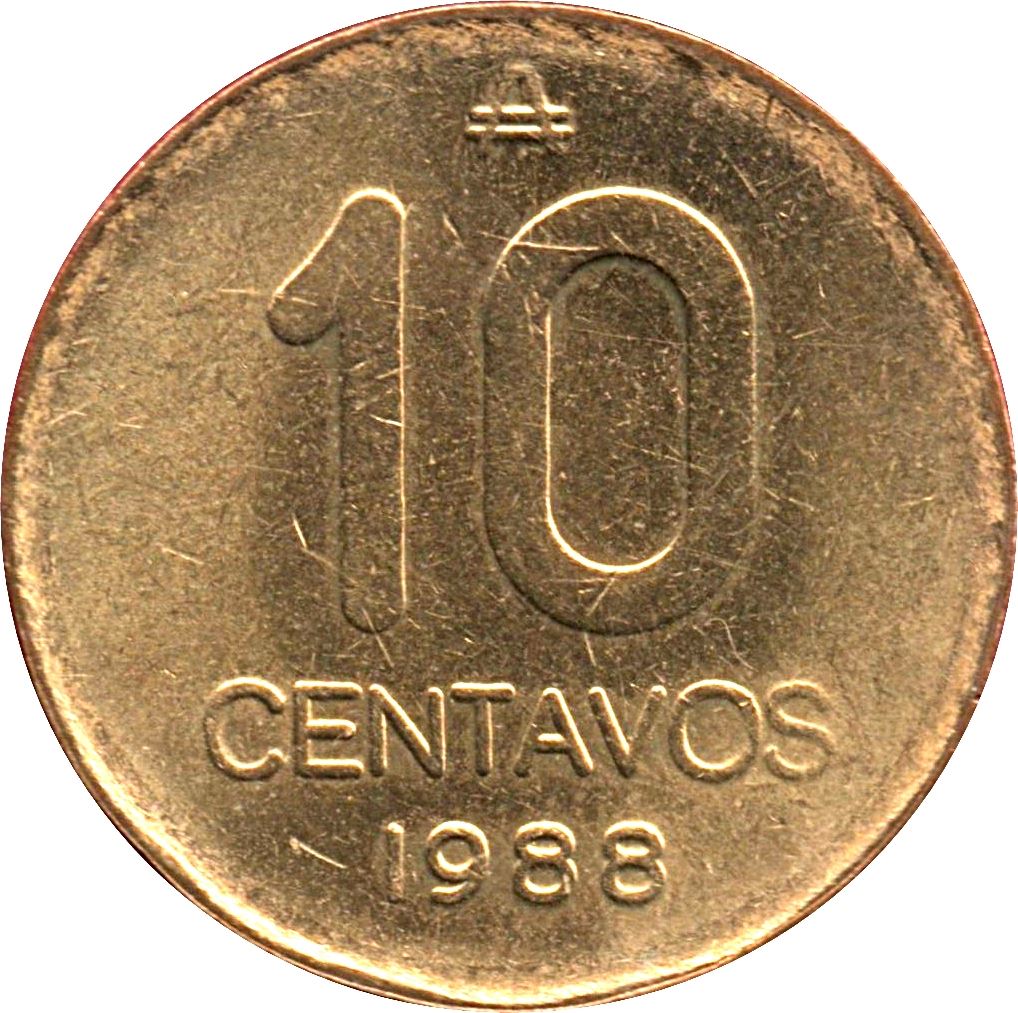 Argentina 10 Centavos | Rising of Argentina | Sun Coin | KM98 | 1985 - 1988