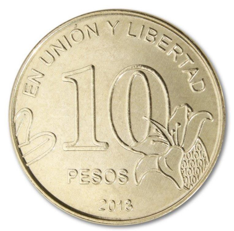 Argentina 10 Pesos Coin | Calden Leaves | En Unión y Libertad | KM189 | 2018 - 2020