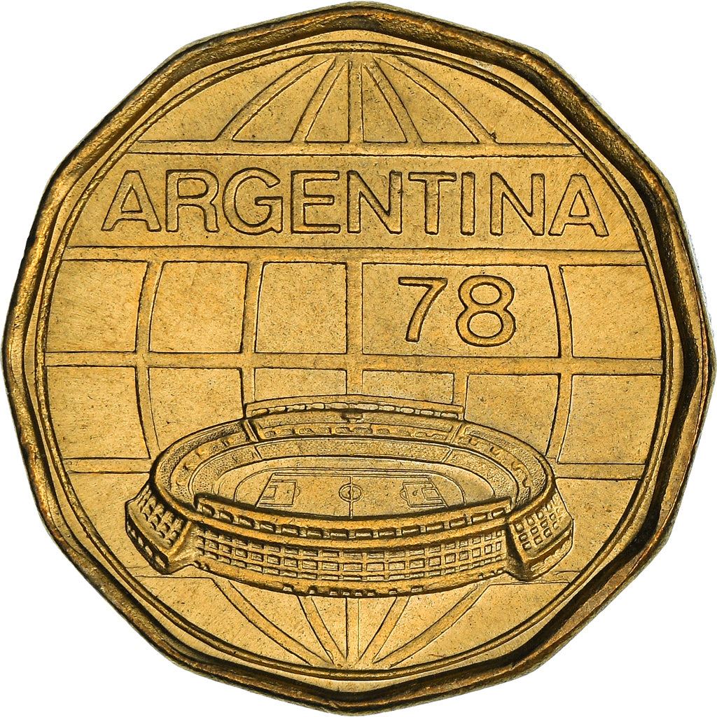 Argentina 100 Pesos Coin | Soccer | Stadium | Globe | Ball | 1977 - 1978