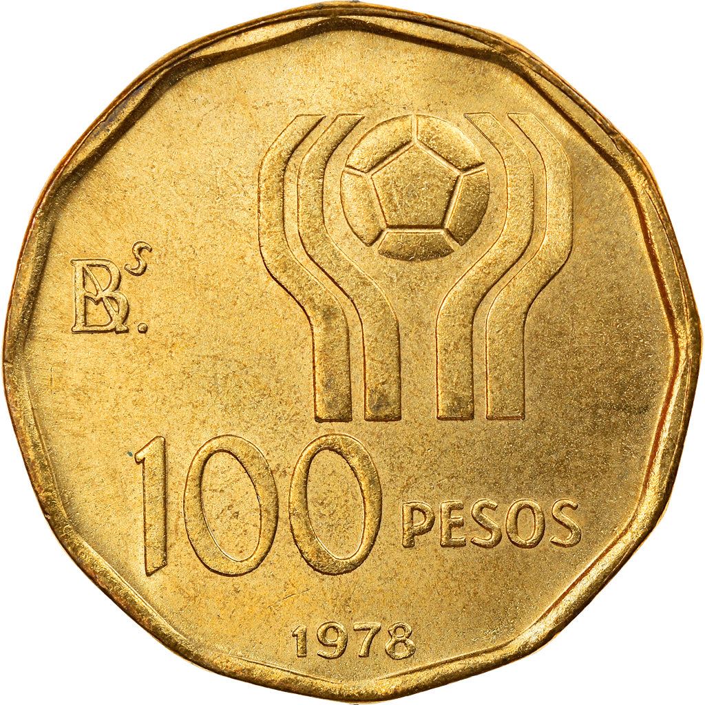 Argentina 100 Pesos Coin | Soccer | Stadium | Globe | Ball | 1977 - 1978