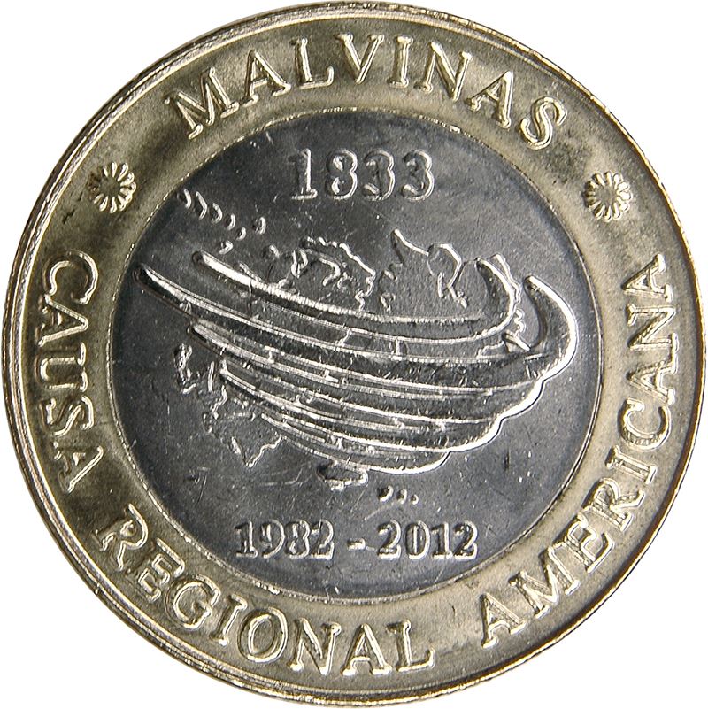 Argentina 2 Pesos Coin | Argentinian Map | Unasur Logo | 2012