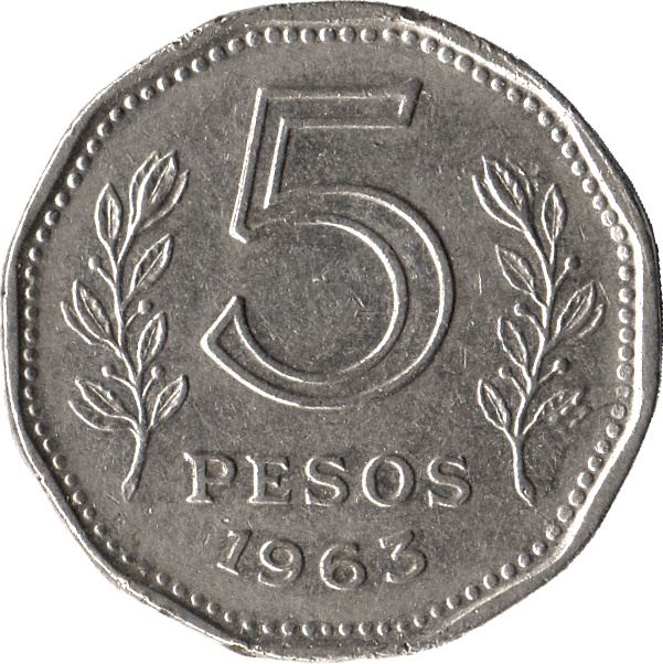 Argentina 5 Pesos | Sailing Ship | Argentina Armada Coin | KM59 | 1961 - 1968