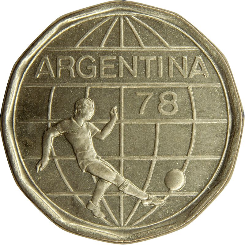 Argentina 50 Pesos Coin | Soccer | Ball | Globe | 1977 - 1978