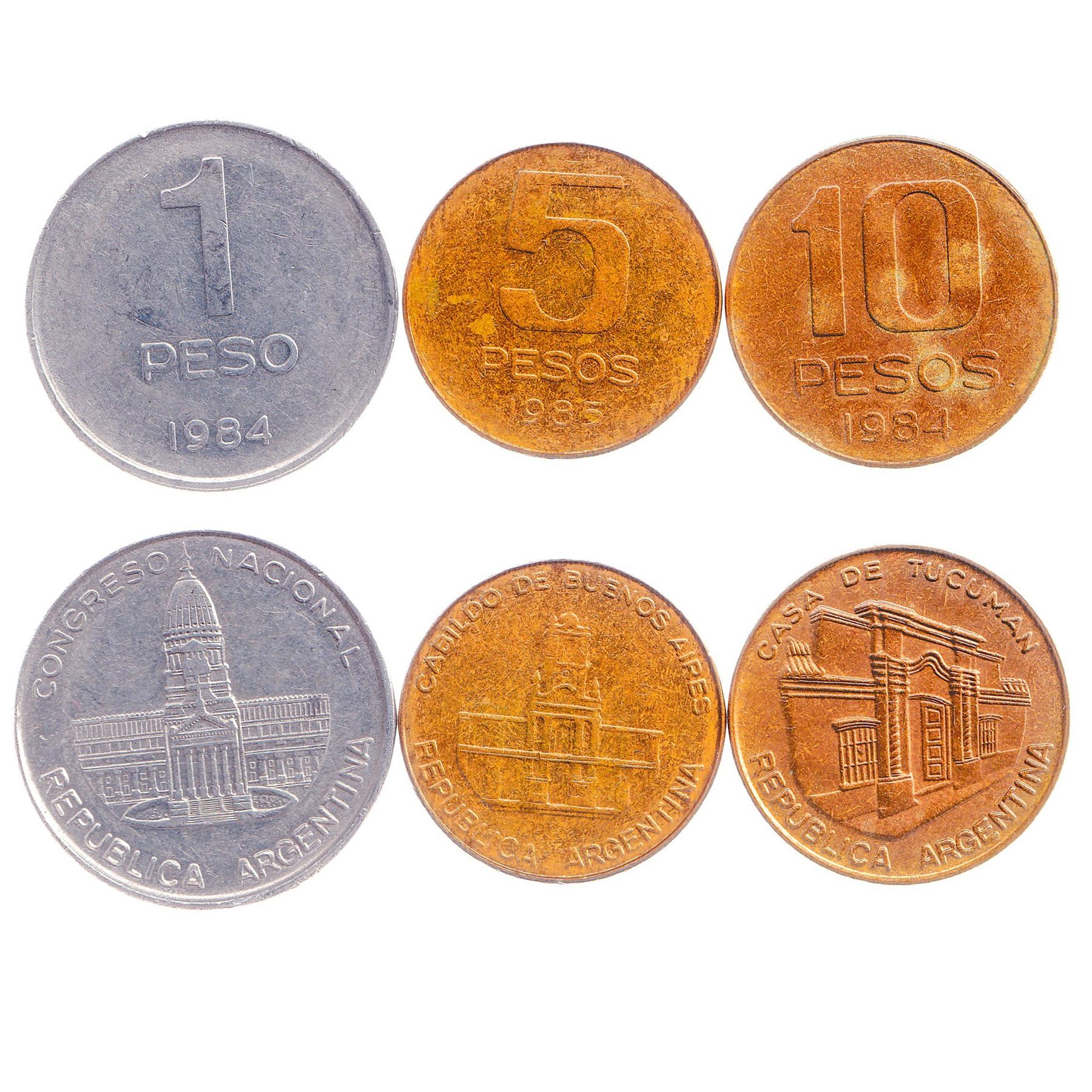 Argentine 3 Coin Set 1 5 10 Pesos | Casa de Tucumán | Argentine National Congress | 1984 - 1985