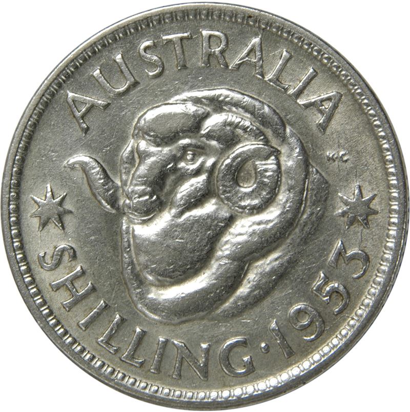 Australia | 1 Shilling Coin | Elizabeth II | Ram | KM53 | 1953 - 1954