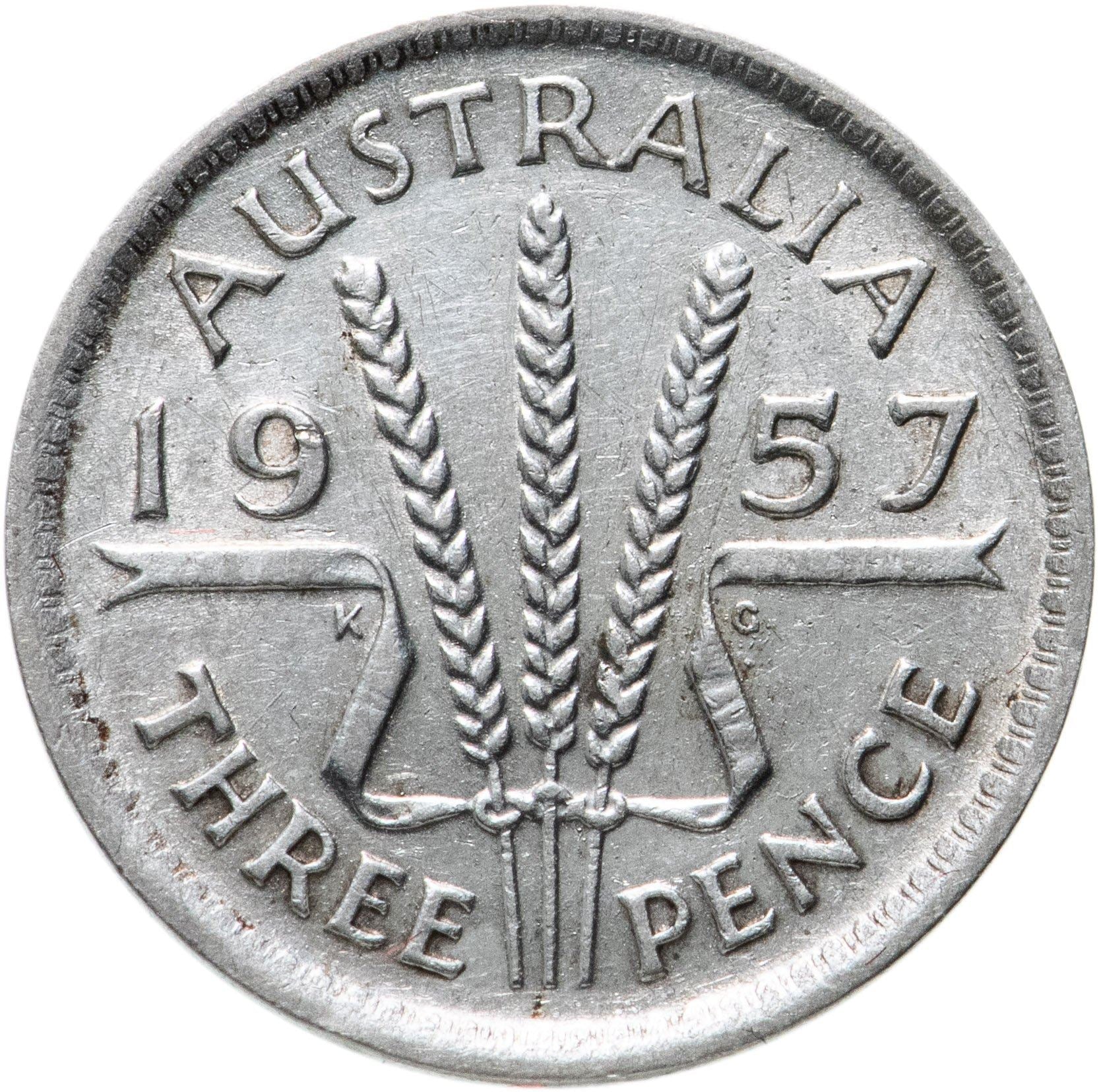 Australia | 3 Pence Coin | Elizabeth II | Wheat Stalk | KM57 | 1955 - 1964