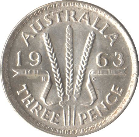 Australia | 3 Pence Coin | Elizabeth II | Wheat Stalk | KM57 | 1955 - 1964