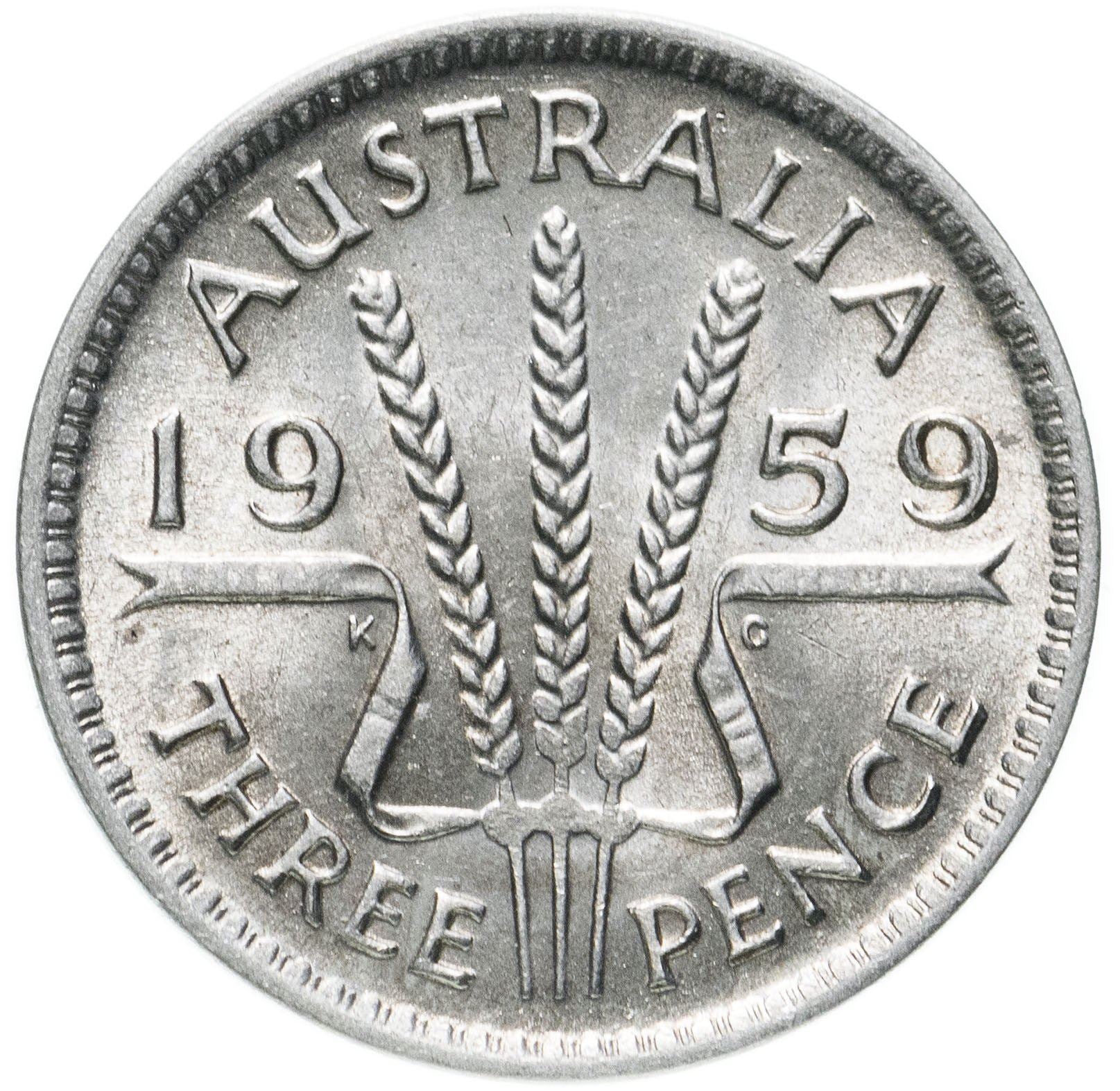 Australia | 3 Pence Coin | Elizabeth II | Wheat Stalk | KM57 | 1955 - 1964