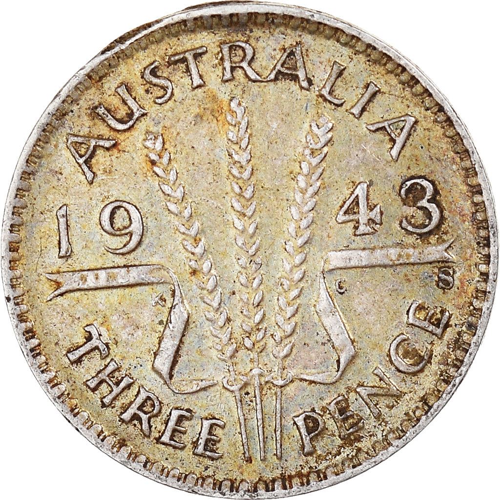 Australia | 3 Pence Coin | George VI | Wheat | Ribbon | KM37 | Silver | 1938 - 1944