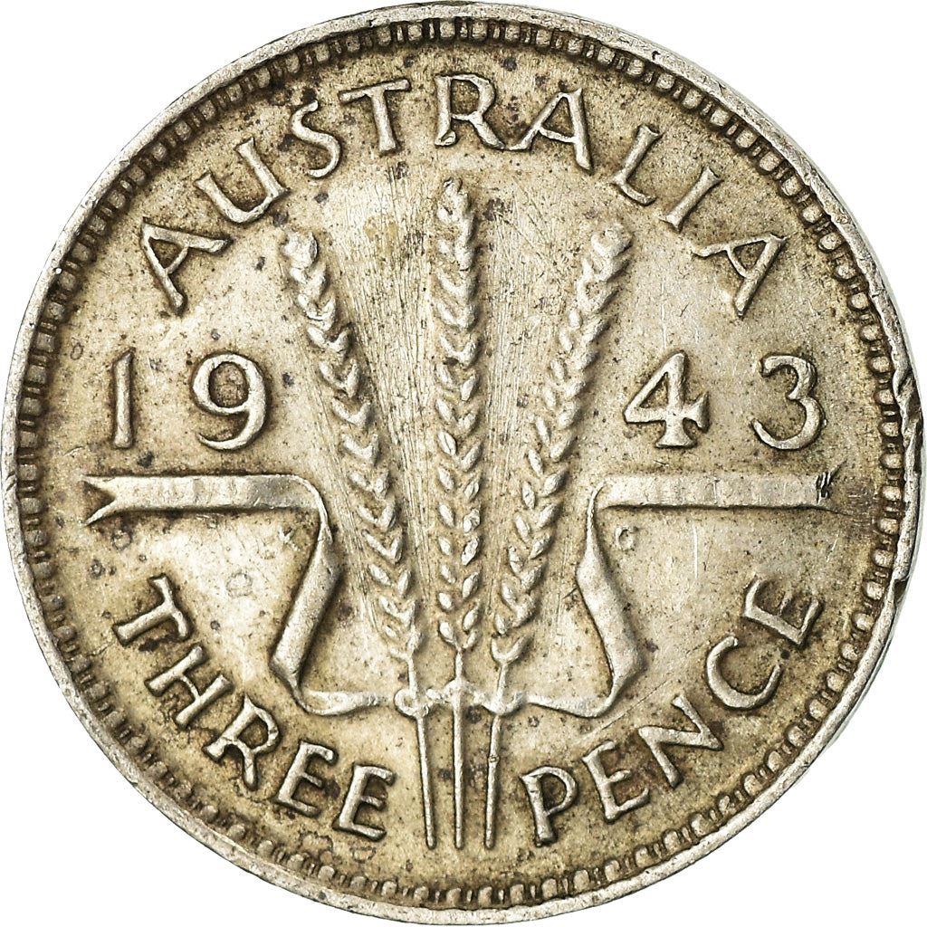 Australia | 3 Pence Coin | George VI | Wheat | Ribbon | KM37 | Silver | 1938 - 1944