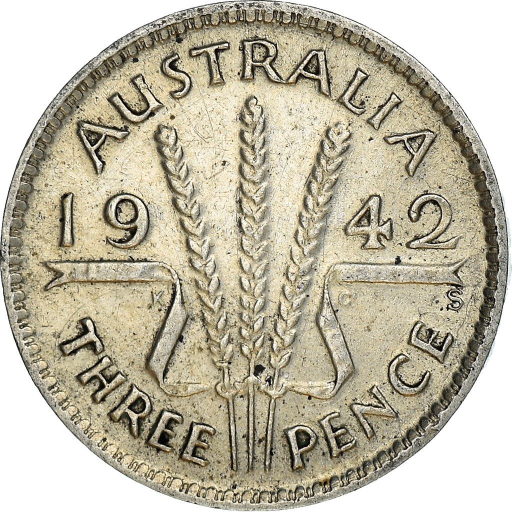 Australia | 3 Pence Coin | George VI | Wheat | Ribbon | KM37 | Silver | 1938 - 1944