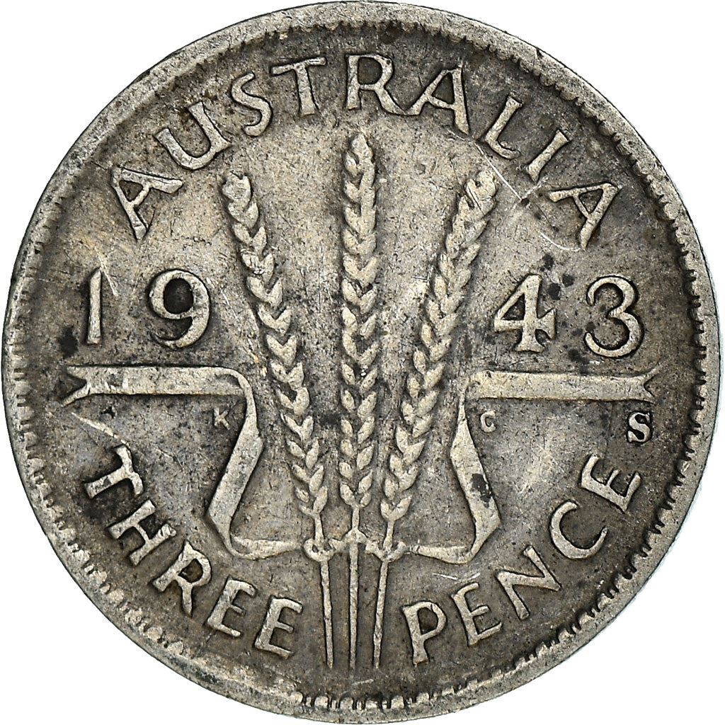 Australia | 3 Pence Coin | George VI | Wheat | Ribbon | KM37 | Silver | 1938 - 1944