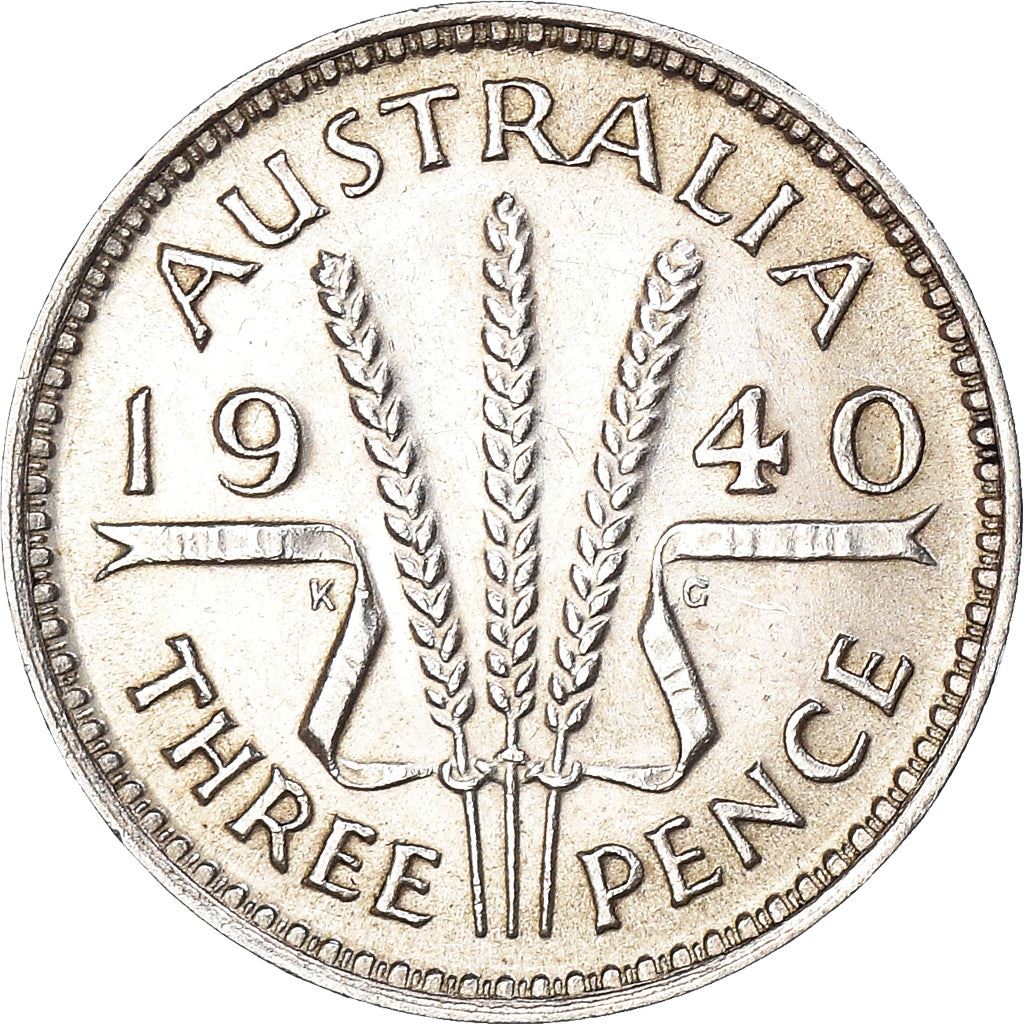 Australia | 3 Pence Coin | George VI | Wheat | Ribbon | KM37 | Silver | 1938 - 1944