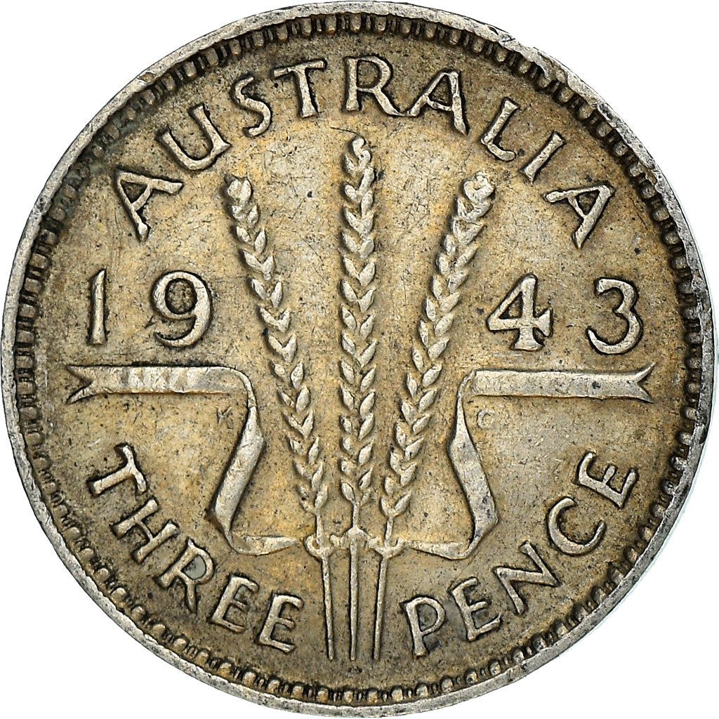 Australia | 3 Pence Coin | George VI | Wheat | Ribbon | KM37 | Silver | 1938 - 1944