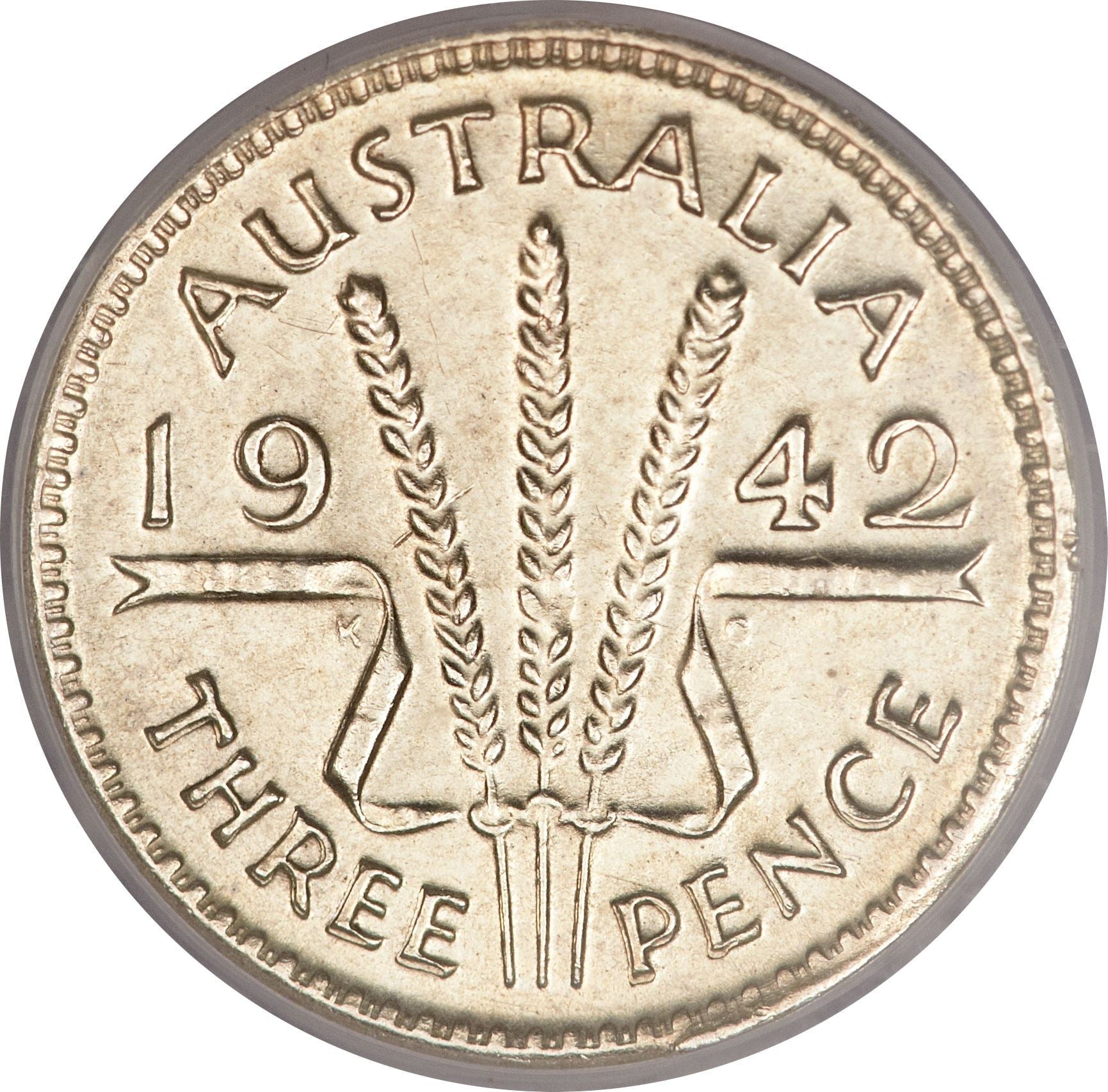 Australia | 3 Pence Coin | George VI | Wheat | Ribbon | KM37 | Silver | 1938 - 1944