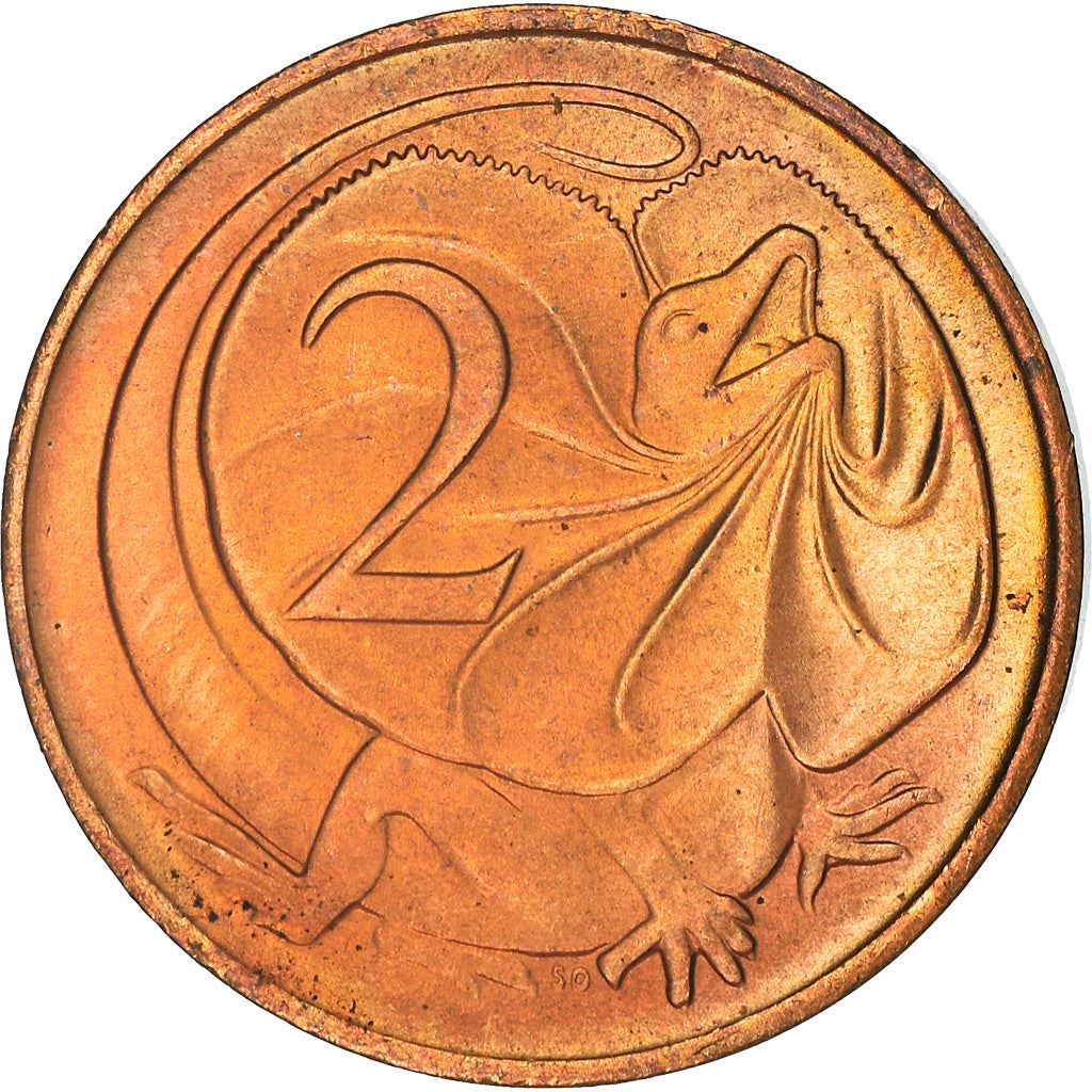 Australia Coin | 2 Cents | Elizabeth II | Frilled Neck Lizard | KM63 | 1966 - 1984