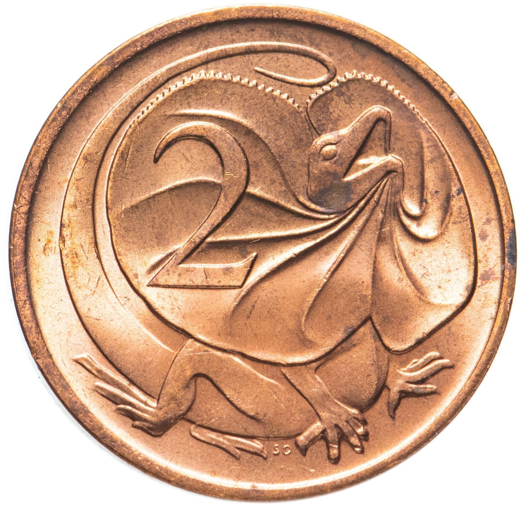 Australia Coin | 2 Cents | Elizabeth II | Frilled Neck Lizard | KM63 | 1966 - 1984