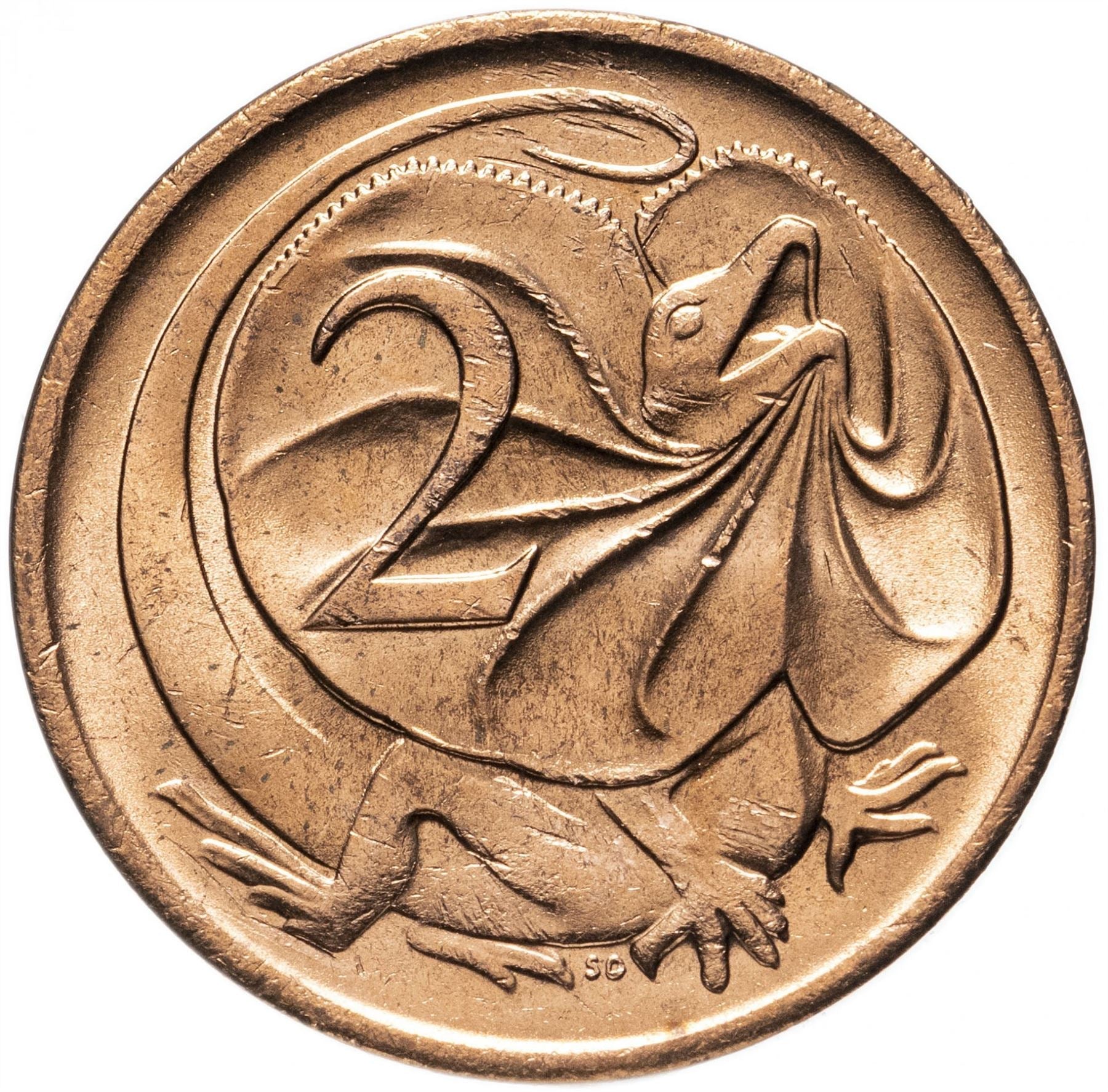 Australia Coin | 2 Cents | Elizabeth II | Frilled Neck Lizard | KM63 | 1966 - 1984