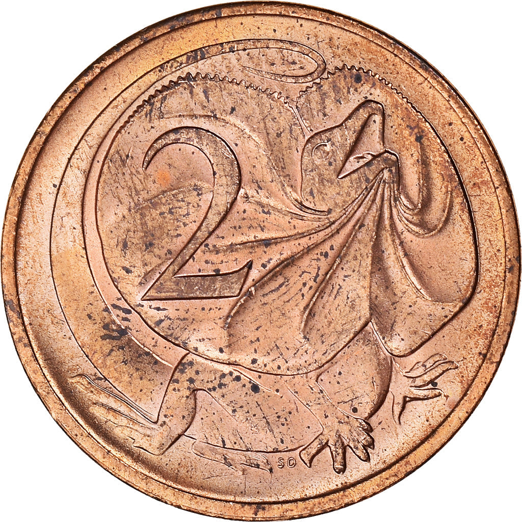 Australia Coin | 2 Cents | Elizabeth II | Frilled Neck Lizard | KM63 | 1966 - 1984