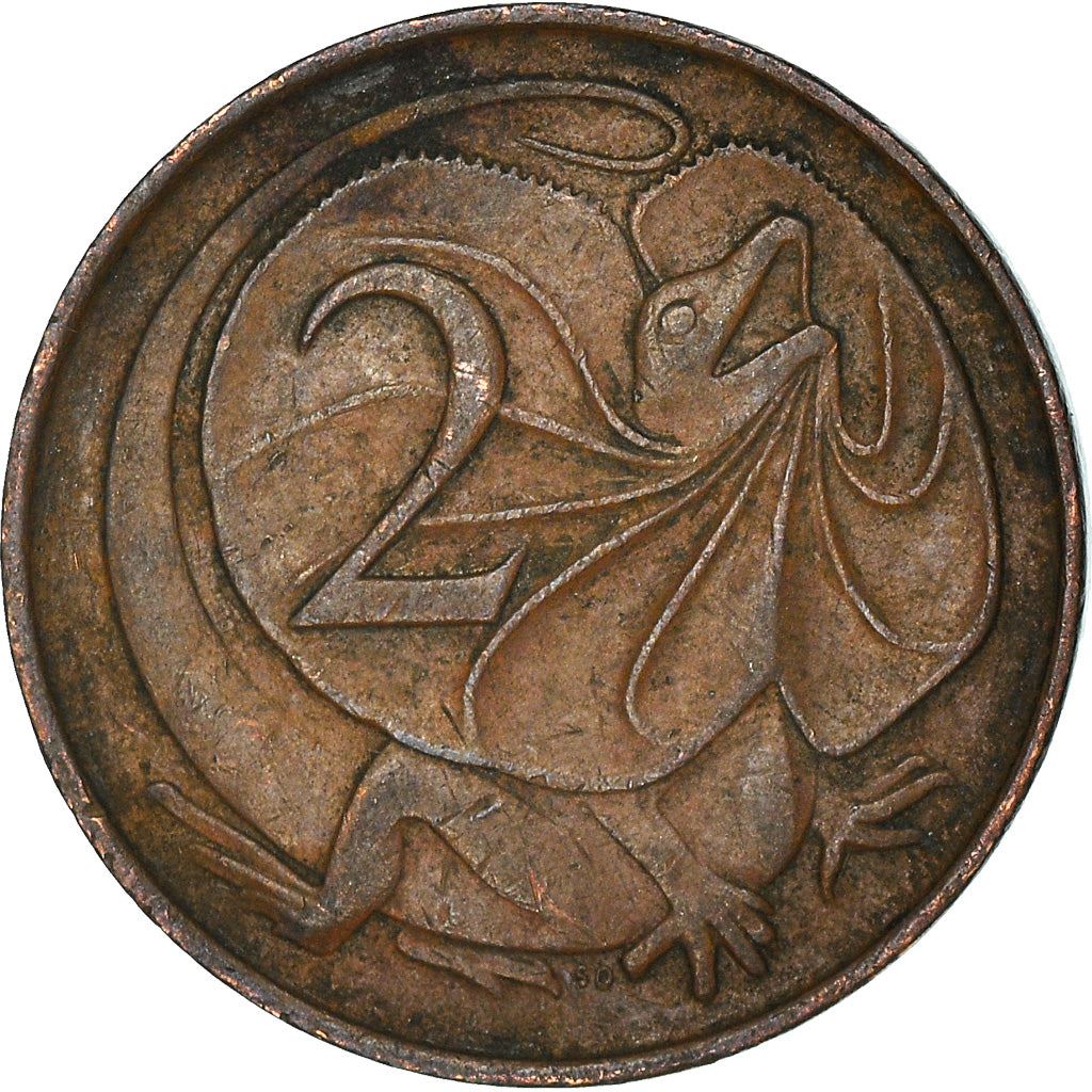 Australia Coin | 2 Cents | Elizabeth II | Frilled Neck Lizard | KM63 | 1966 - 1984