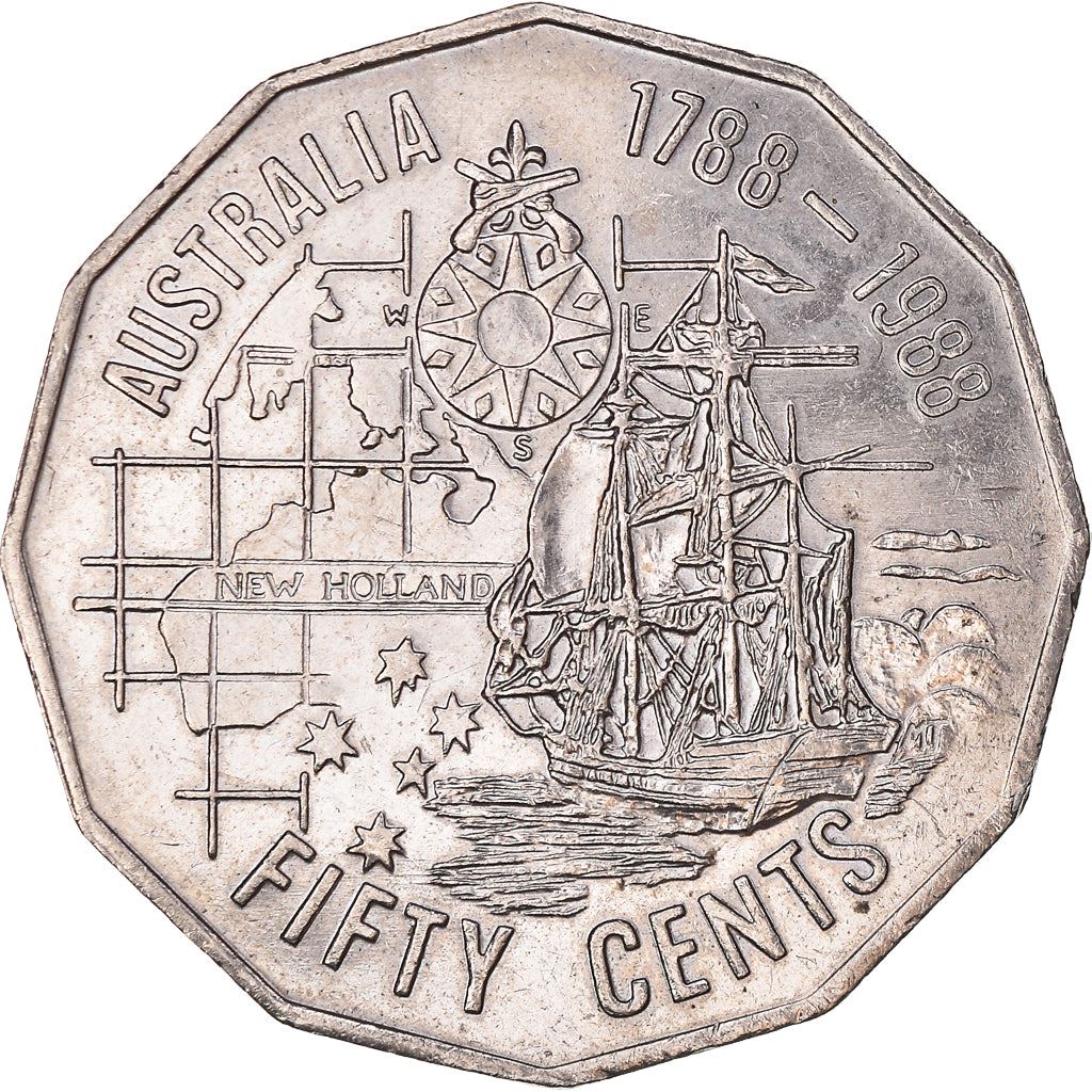 Australia Coin | 50 Cents | Elizabeth II | First Fleet Bicentenary | KM99 | 1988