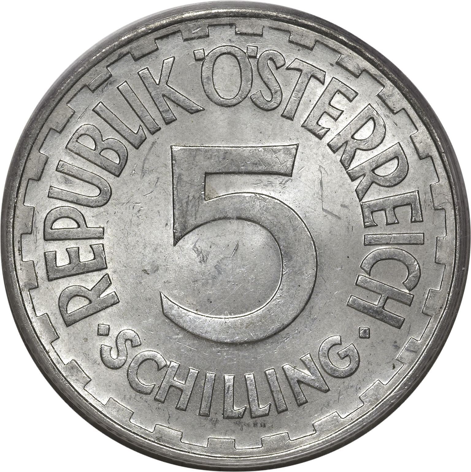 Austria 5 Schilling Coin | KM2879 | 1952 - 1957