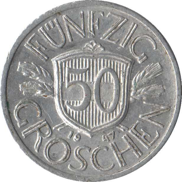 Austria 50 Groschen Coin | Escutcheon | KM2870 | 1946 - 1955