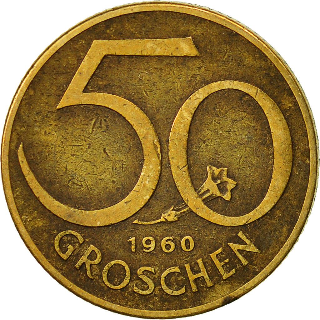 Austria 50 Groschen Coin | Gentian Flower | KM2885 | 1959 - 2001